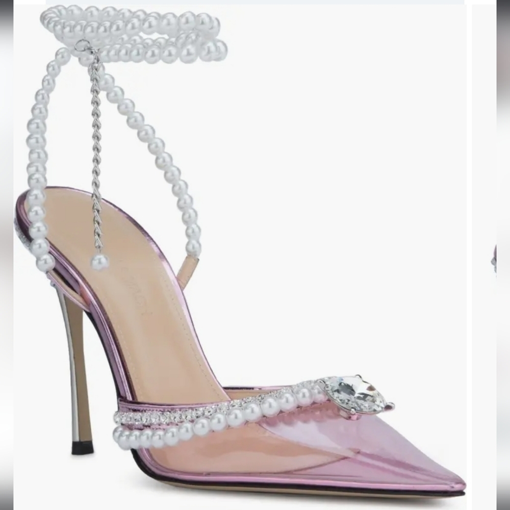 Mach & Mach Diamond of Elizabeth Imitation Pearl Pointed Toe Pump in PINK sz 9.5